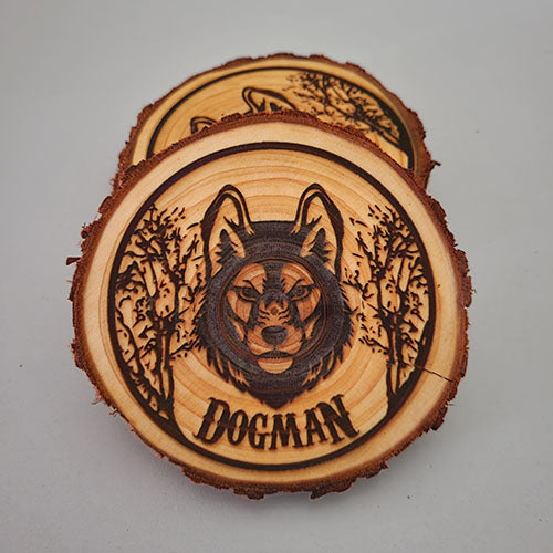 Dogman Variant A- Laser Engraved Pine Drink Coasters: Folklore-Inspired Rustic Charm