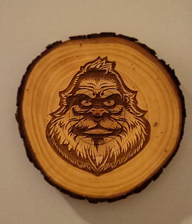 Sasquatch Face- Laser Engraved Pine Drink Coasters: Folklore-Inspired Rustic Charm