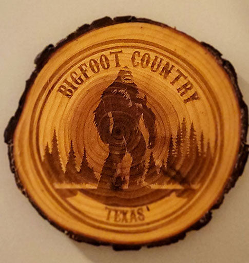 Bigfoot Country Pine Drink Coasters: Rustic Charm and Cryptid Elegance