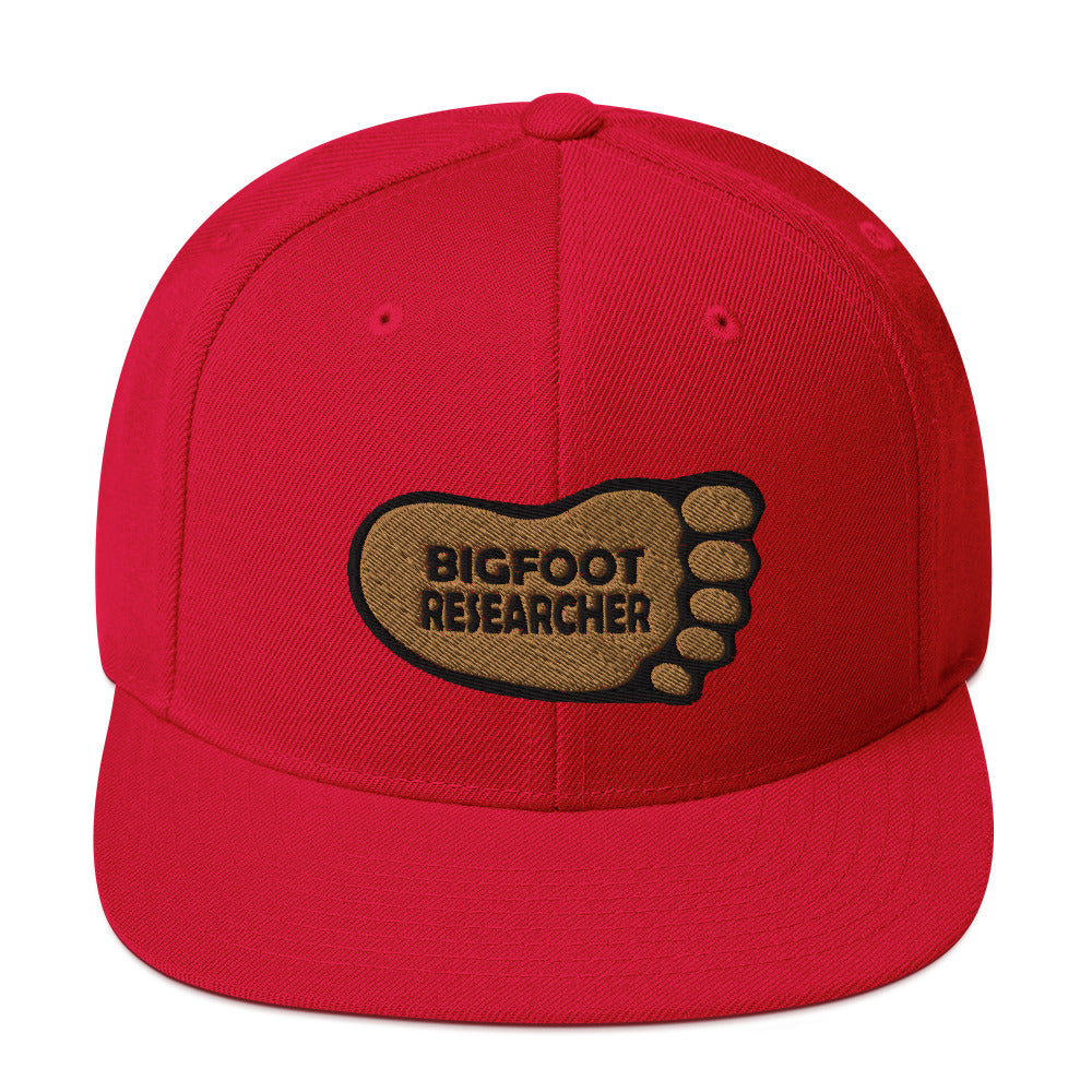 Bright Red Bigfoot Researcher Snapback Hat cryptidcurosities